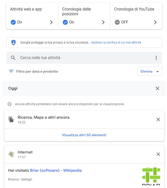 Cronologia ricerche di Google, come visualizzarla o eliminarla
