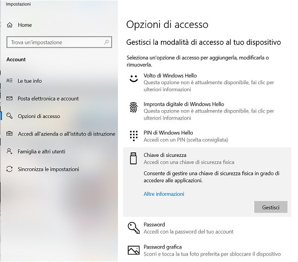 Tutte le modalità per effettuare il login in Windows 10