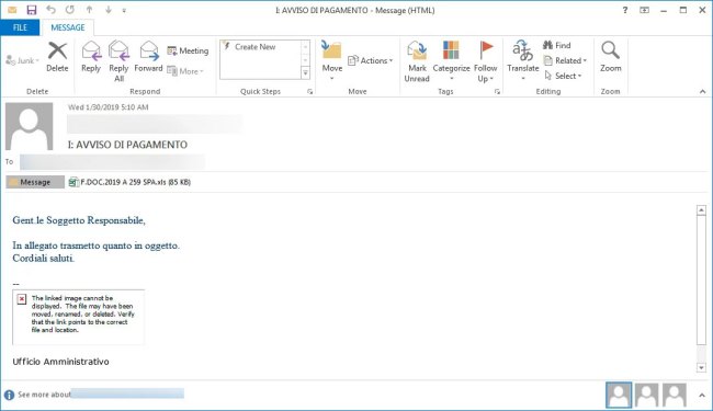 Un file Excel malevolo pensato per gli utenti italiani provoca il download di un pericoloso ransomware
