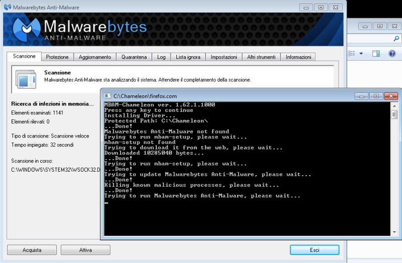 L'installazione di Malwarebytes Antimalware non si avvia, come usare Chameleon