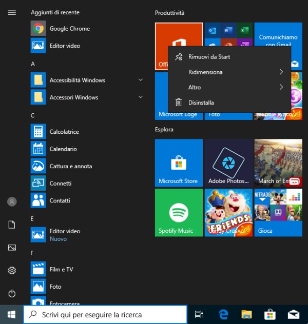 Menu Start di Windows 10: come ripristinare quello delle precedenti versioni