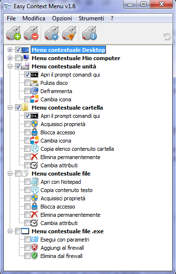 Menu tasto destro, eliminare le voci inutili