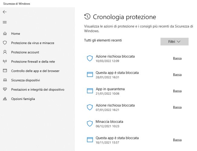 Microsoft Defender: minacce rilevate. Come accedere alla cronologia
