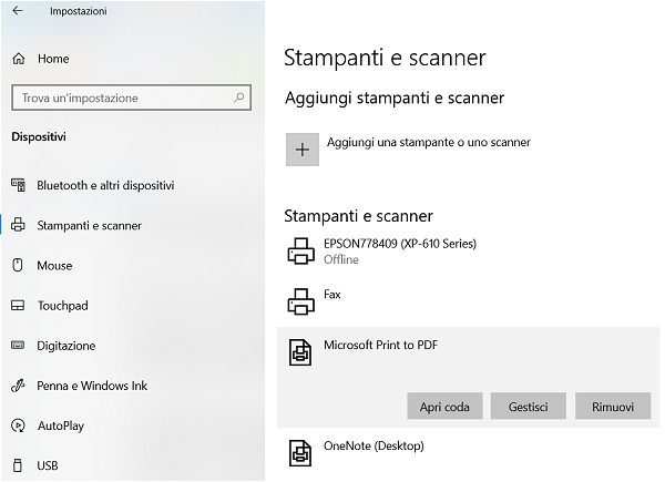 Microsoft Print to PDF, come rimuovere o aggiungere la stampante virtuale