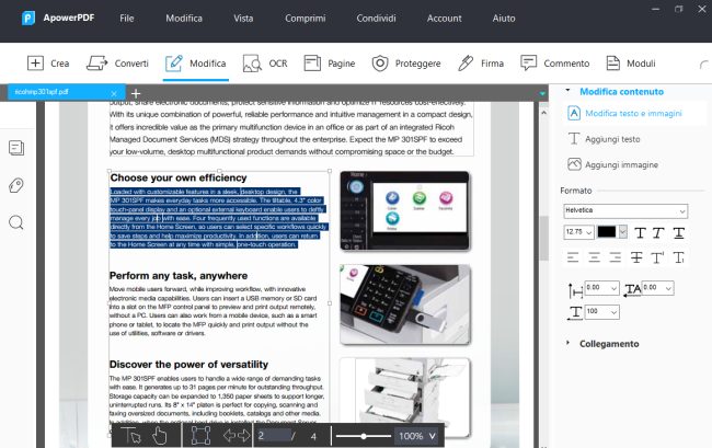 Modifica PDF semplice con ApowerPDF, gratis per 3 mesi