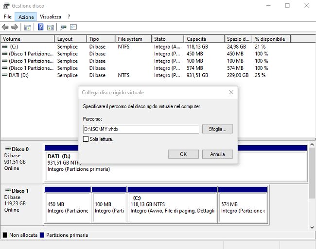 Come montare immagini VHD e VHDX in Windows 10