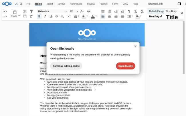 Nextcloud: la suite Office introduce la modifica in locale dei documenti