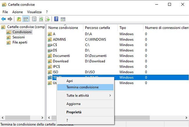 Come fare per non condividere più cartelle in rete con Windows