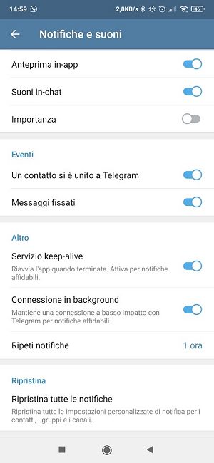 Sbarazzarsi delle notifiche che informano quando un contatto si è unito a Telegram