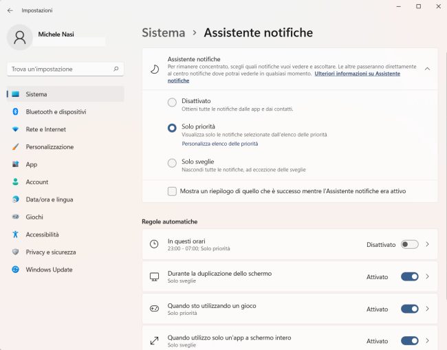 Windows 11: Focus assist permette di evitare distrazioni