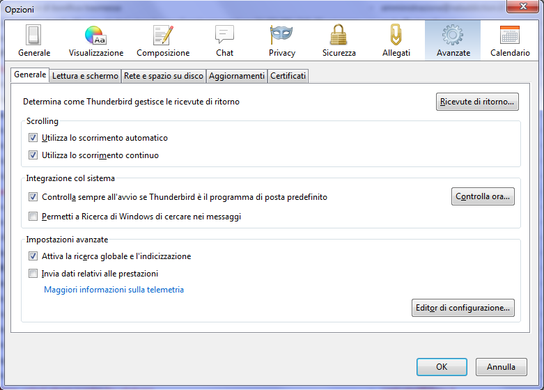 Ordinare gli account email in Thunderbird