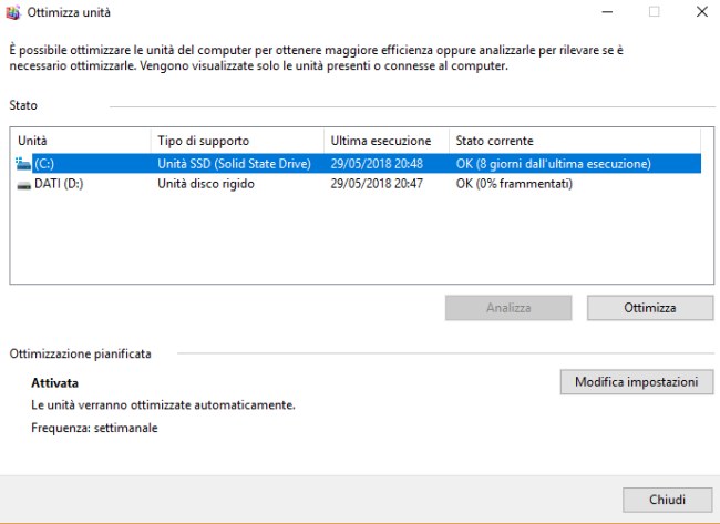 Come ottimizzare SSD in Windows