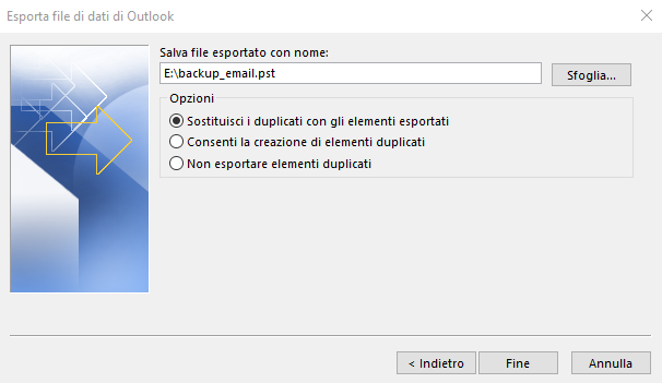 Outlook email al sicuro con l'esportazione su supporto USB