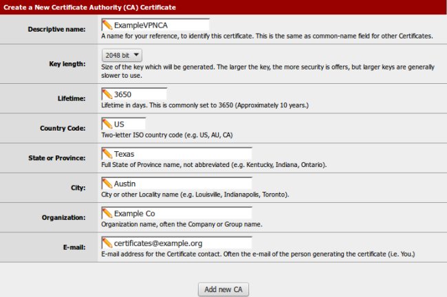 pfSense consente di creare server OpenVPN ed esportare file per la configurazione automatica dei client