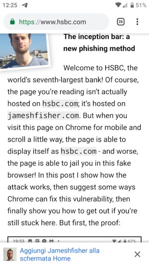 Phishing su Chrome per Android: arriva Inception bar