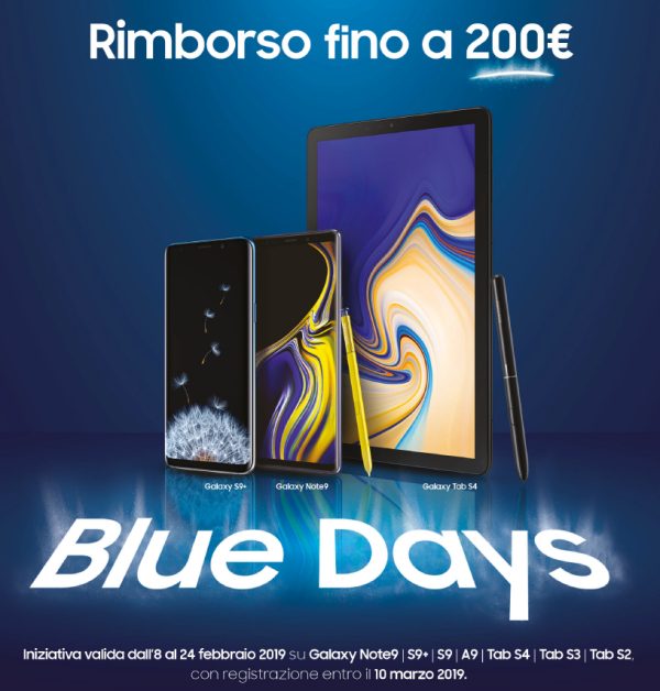 Samsung Blue Days: fino a 200 euro di sconto sotto forma di rimborso per l'acquisto dei Galaxy