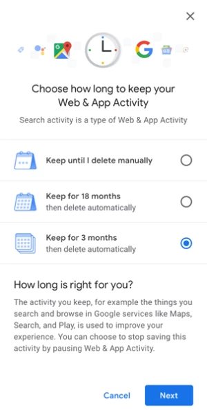 Google permetterà di scegliere per quanto tempo conservare i dati