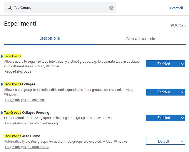 Edge permette di organizzare in gruppi le schede di navigazione e di comprimerle al bisogno