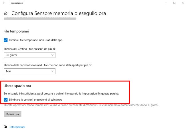 Come recuperare spazio dopo l'installazione di Windows 10 21H2