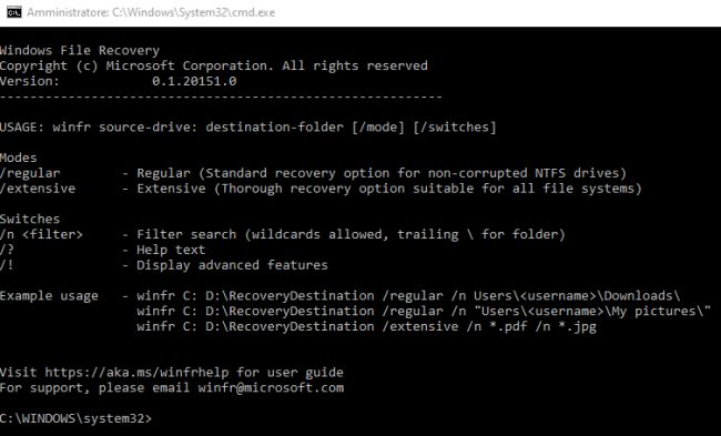Recuperare file cancellati: come fare con Microsoft Windows File Recovery