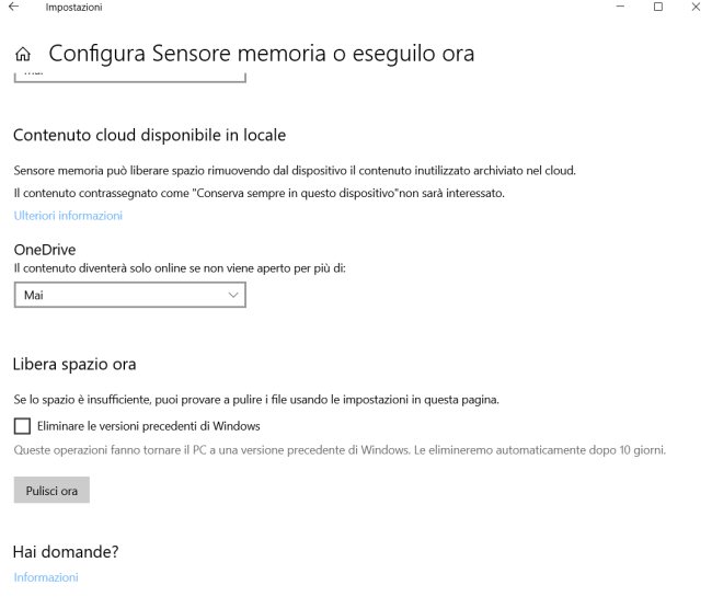 Windows 10 Aggiornamento di ottobre 2020: recuperare spazio dopo l'installazione