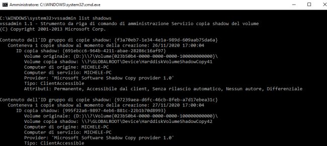 Recupero dati con le copie shadow di Windows