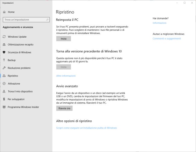 Windows 10, differenza tra Installazione da zero o Fresh Start e Reimposta il PC