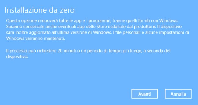 Windows 10, differenza tra Installazione da zero o Fresh Start e Reimposta il PC
