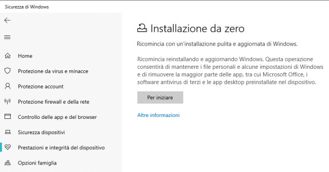 Come reinstallare Windows 10 rimuovendo i componenti superflui