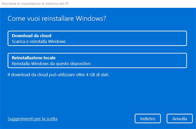 Windows 10 e 11: differenza tra reinstallazione locale e download da cloud