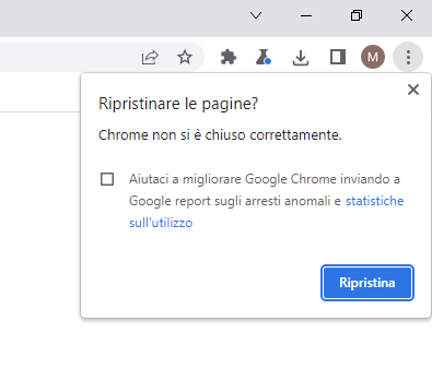 Ripristinare le schede aperte in Chrome