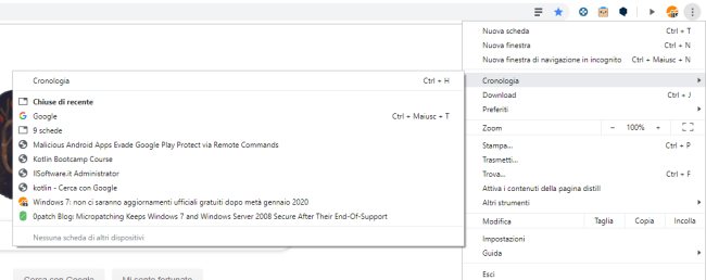 Ripristinare le schede aperte in Chrome