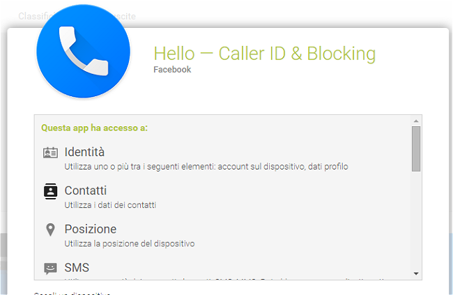 Riconoscere numeri sconosciuti con Facebook Hello