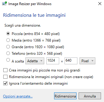 Ridimensionare immagini da Esplora file in Windows