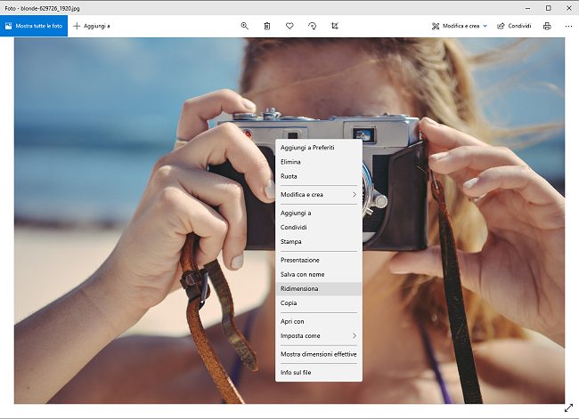 Ridurre dimensioni foto, come fare