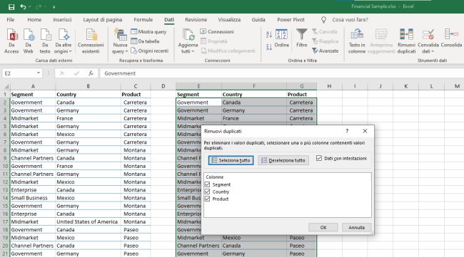 Come eliminare duplicati in Excel