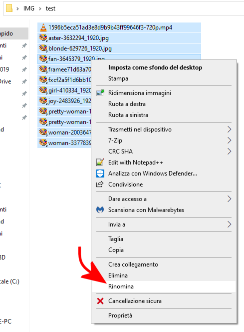 Come rinominare file in blocco con Windows 10