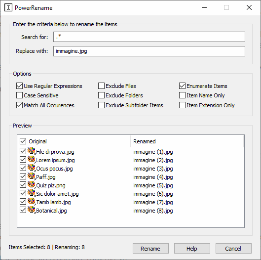 Rinominare più file con Microsoft PowerRename