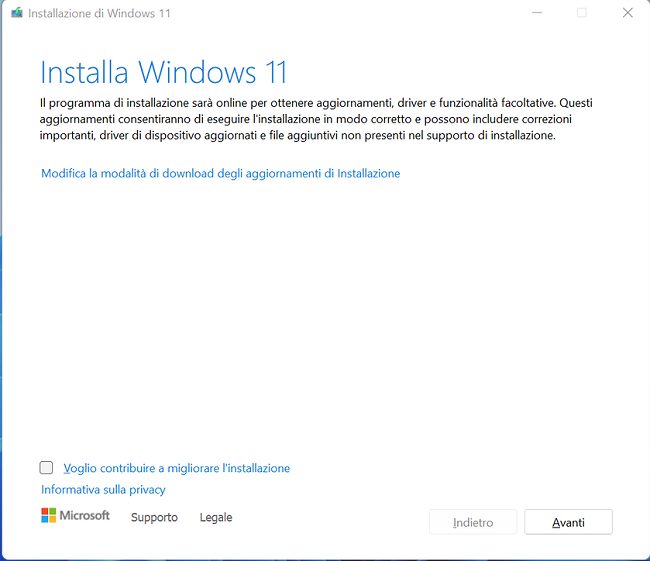 Riparare Windows 11 con un'installazione in-place