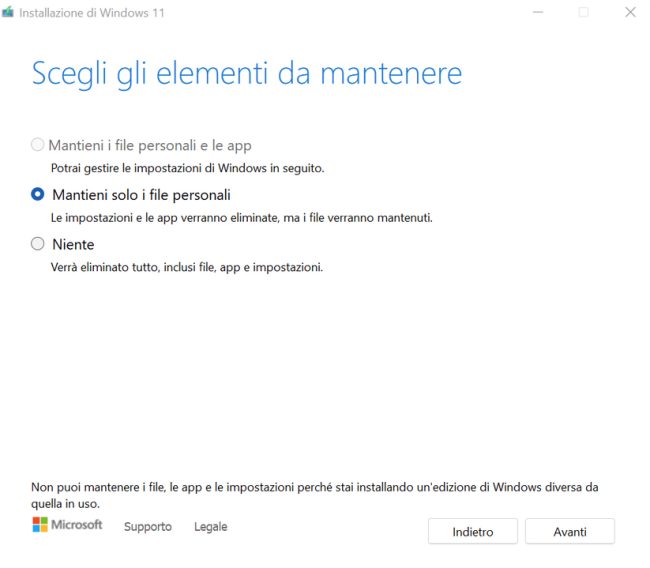 Riparare Windows 11 con un'installazione in-place