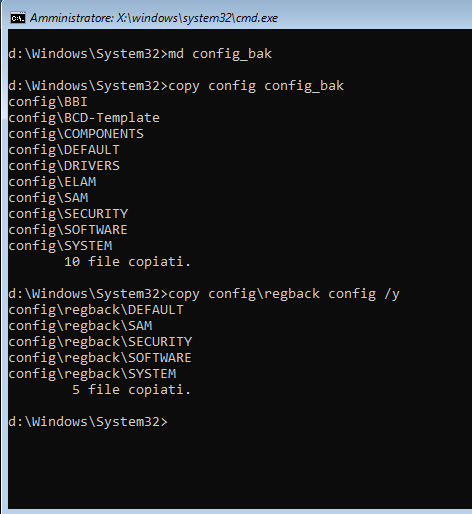 Ripristinare registro di sistema in Windows 10