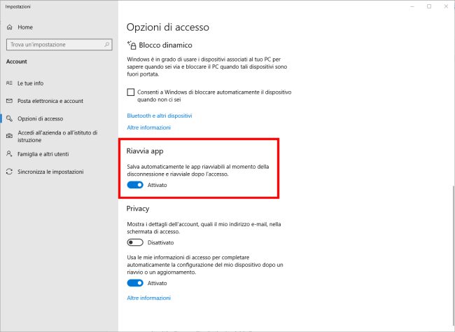 Ripristinare la precedente sessione di lavoro in Windows 10