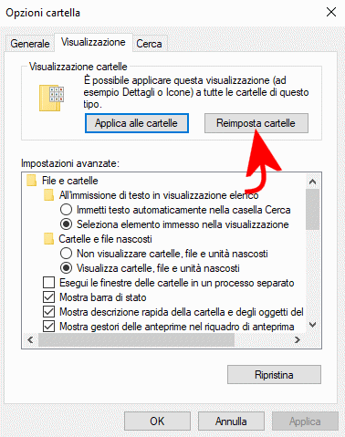 Ripristinare la visualizzazione di file e cartelle in Windows 10