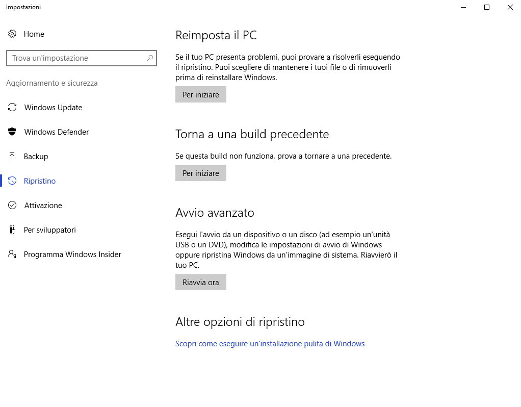 Ripristinare Windows 10 e sbarazzarsi dei programmi inutili