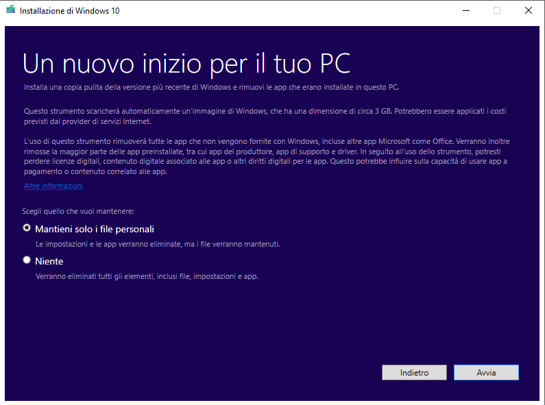 Ripristinare Windows 10 e sbarazzarsi dei programmi inutili