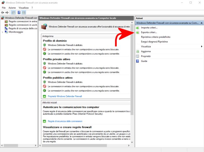 Come ripristinare Windows Firewall e le regole predefinite