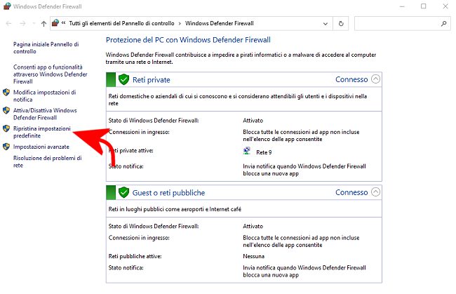 Come ripristinare Windows Firewall e le regole predefinite