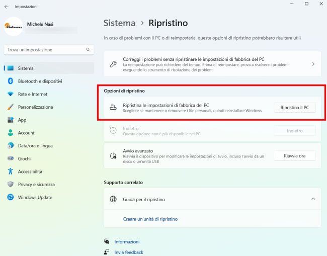 Windows 11: ripristinare il sistema alla configurazione di fabbrica