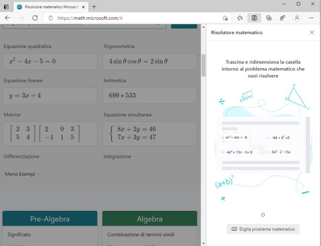 Il browser Edge adesso aiuta anche a risolvere le equazioni