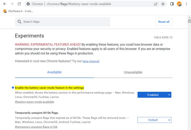 Come attivare il risparmio energetico in Chrome